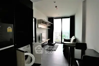 Modern living room with balcony view in stylish apartment