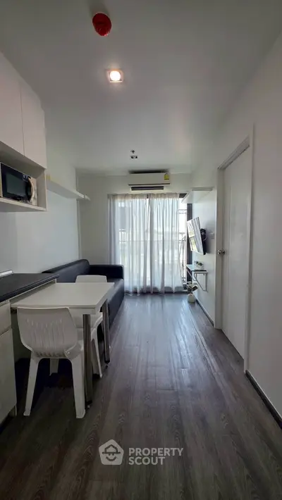 Modern living room with sleek design and natural light