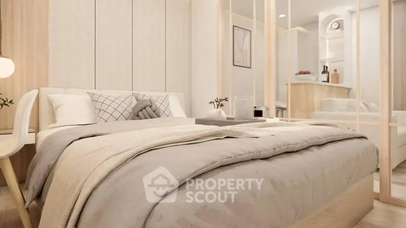 Luxurious modern bedroom with elegant decor and cozy ambiance
