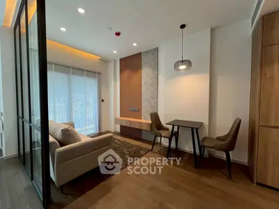 Modern living room with stylish decor and cozy seating area