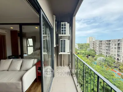 Spacious balcony with scenic view and modern interior design