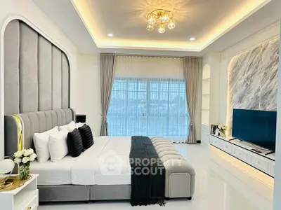 Luxurious modern bedroom with elegant lighting and stylish decor