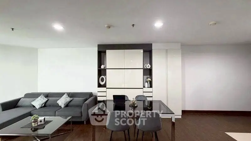 Modern living room with sleek furniture and stylish decor