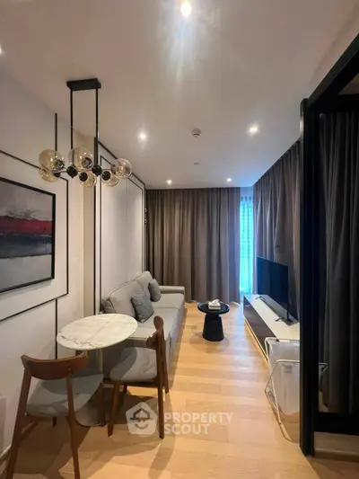 Modern living room with stylish decor and cozy seating area