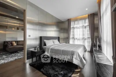 Luxurious modern bedroom with sleek design and large windows