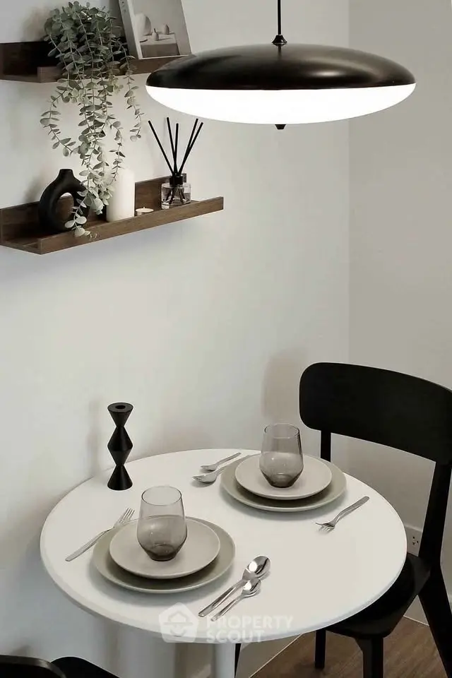 Stylish dining nook with modern decor and elegant lighting