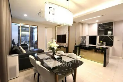 Luxurious modern living room with elegant dining area and stylish decor
