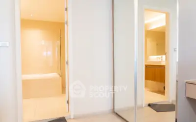 Modern bathroom with sleek design and elegant fixtures in a luxury apartment.