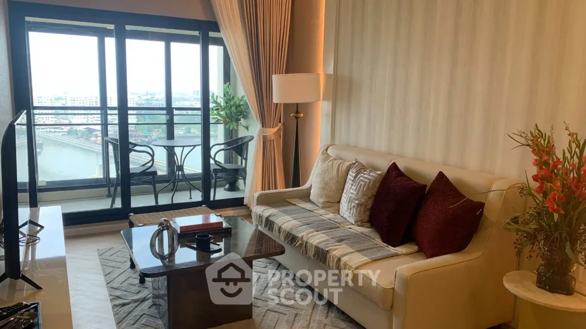Luxurious living room with balcony and stunning city view