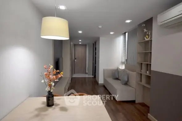 Modern living room with stylish decor and cozy seating area