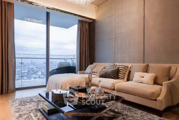 Luxurious living room with stunning city view and elegant decor