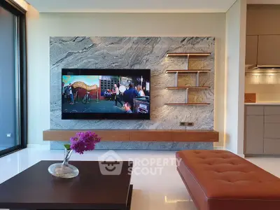 Luxurious modern living room with stylish TV wall and elegant decor