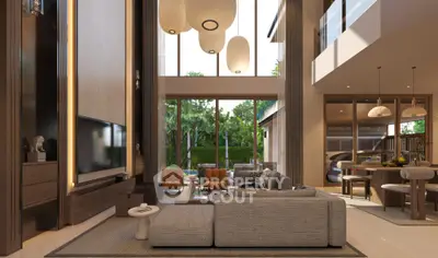 Luxurious modern living room with high ceilings and elegant decor