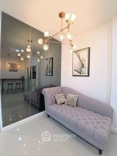 Stylish modern living room with elegant lighting and plush sofa