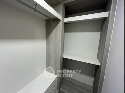 Spacious walk-in closet with modern shelving and storage solutions.