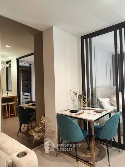 Modern apartment interior with cozy dining area and stylish decor