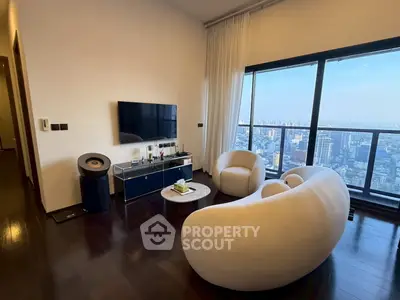 Luxurious living room with stunning city view and modern furniture
