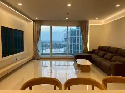 Luxurious living room with stunning city view and modern furnishings
