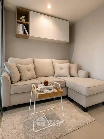 Cozy modern living room with plush sectional sofa and stylish decor