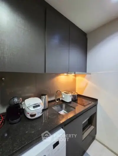 Modern kitchen with sleek cabinets, built-in appliances, and efficient layout for urban living.