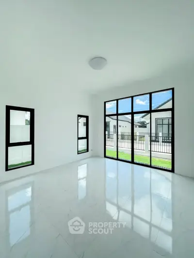 Bright and spacious room with large windows and modern design