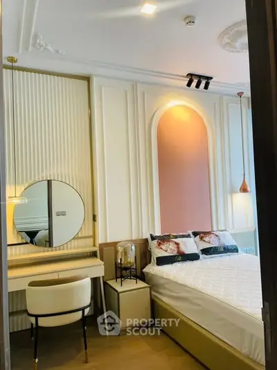 Elegant bedroom with stylish decor and modern furnishings