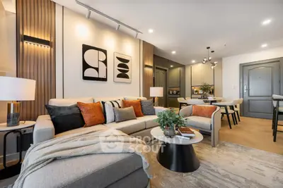 Modern living room with stylish decor and cozy seating area