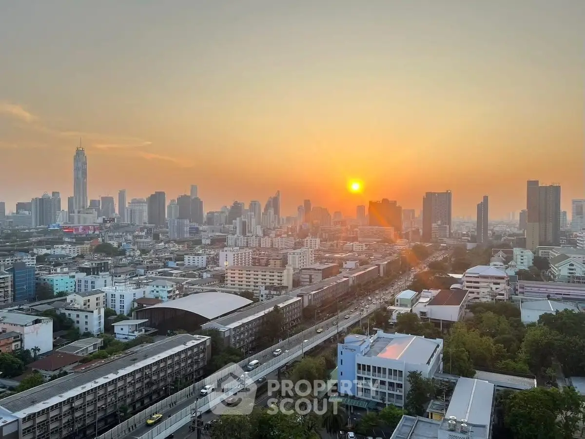 Stunning cityscape view at sunset showcasing urban skyline and vibrant city life.