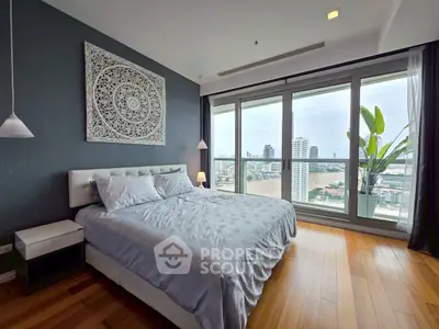 Luxurious bedroom with stunning city view and elegant decor