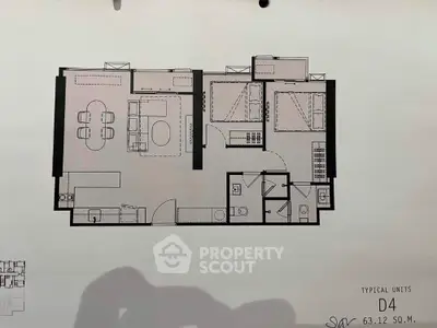 Explore this spacious 63.12 sqm floor plan with modern layout and ample living space.
