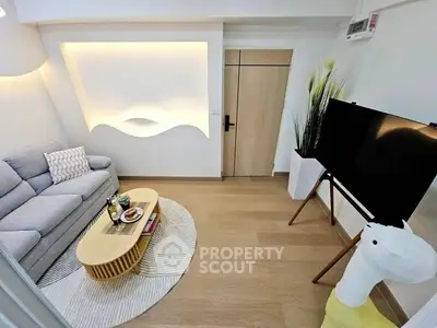 Modern living room with stylish decor and cozy seating area