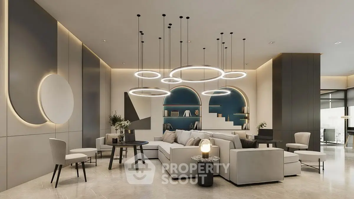 Luxurious modern living room with elegant lighting and stylish decor