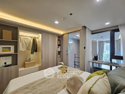 Luxurious modern bedroom with stylish decor and ample storage space