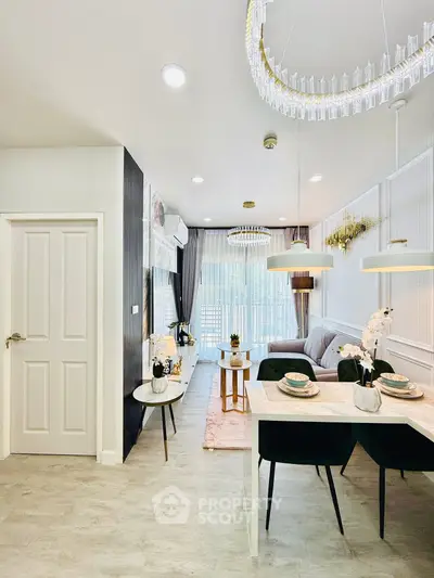 Luxurious modern living room with elegant dining area and stylish decor