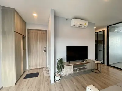 Modern living room with sleek design and air conditioning