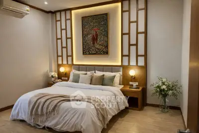 Luxurious bedroom with elegant decor and cozy lighting