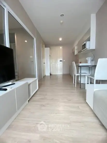 Modern apartment interior with sleek furniture and open layout