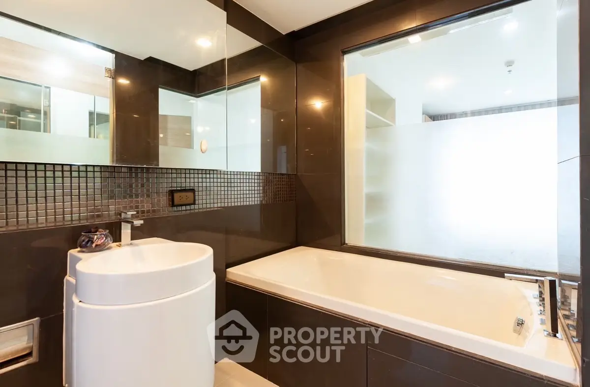 Luxurious modern bathroom with elegant bathtub and stylish fixtures