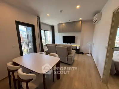 Modern living room with balcony view in a stylish apartment