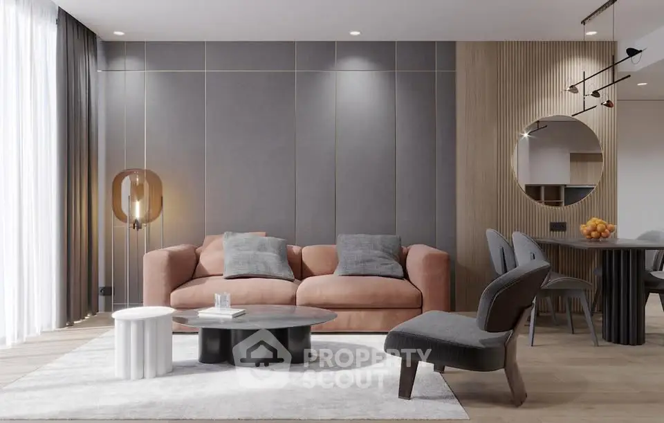 Modern living room with stylish furniture and elegant decor