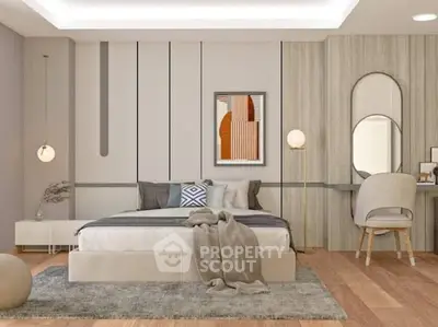 Modern bedroom with stylish decor and cozy ambiance