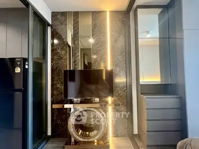 Luxurious modern living room with sleek TV stand and elegant decor