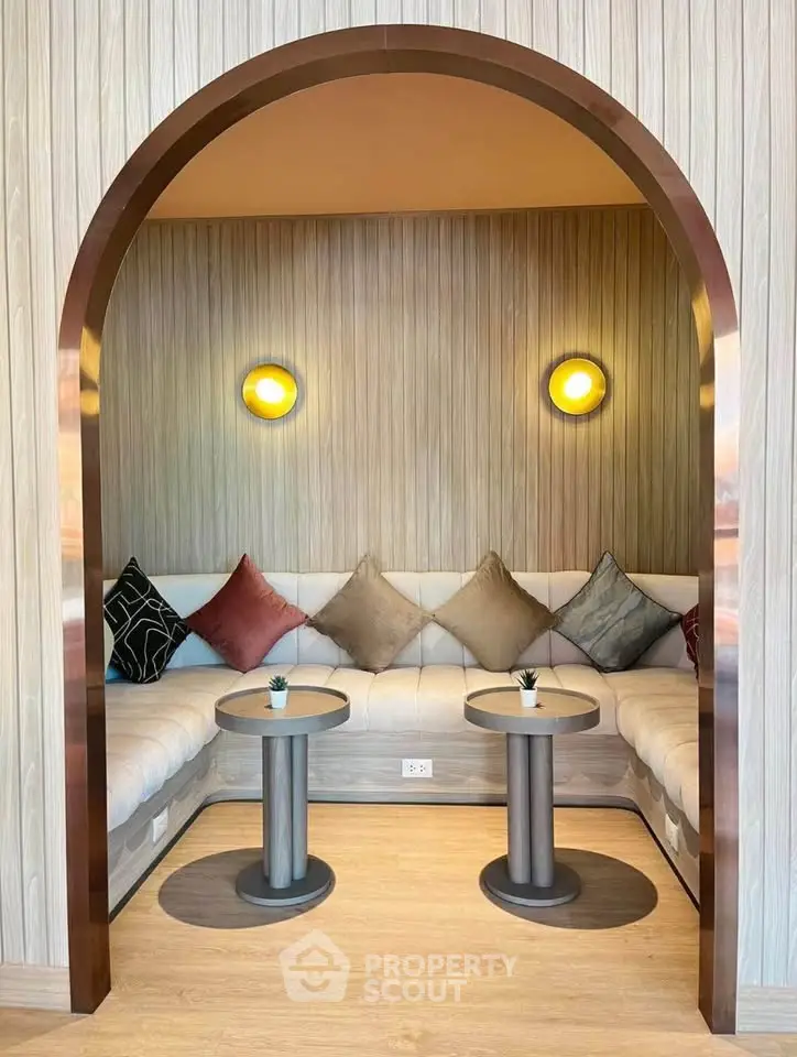 Stylish modern living room nook with cozy seating and elegant lighting