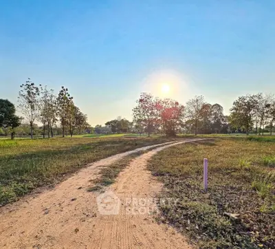 Scenic rural land with dirt road and trees under a clear blue sky, perfect for development.