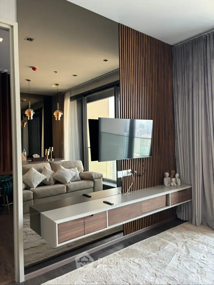 Modern living room with sleek TV unit and stylish decor