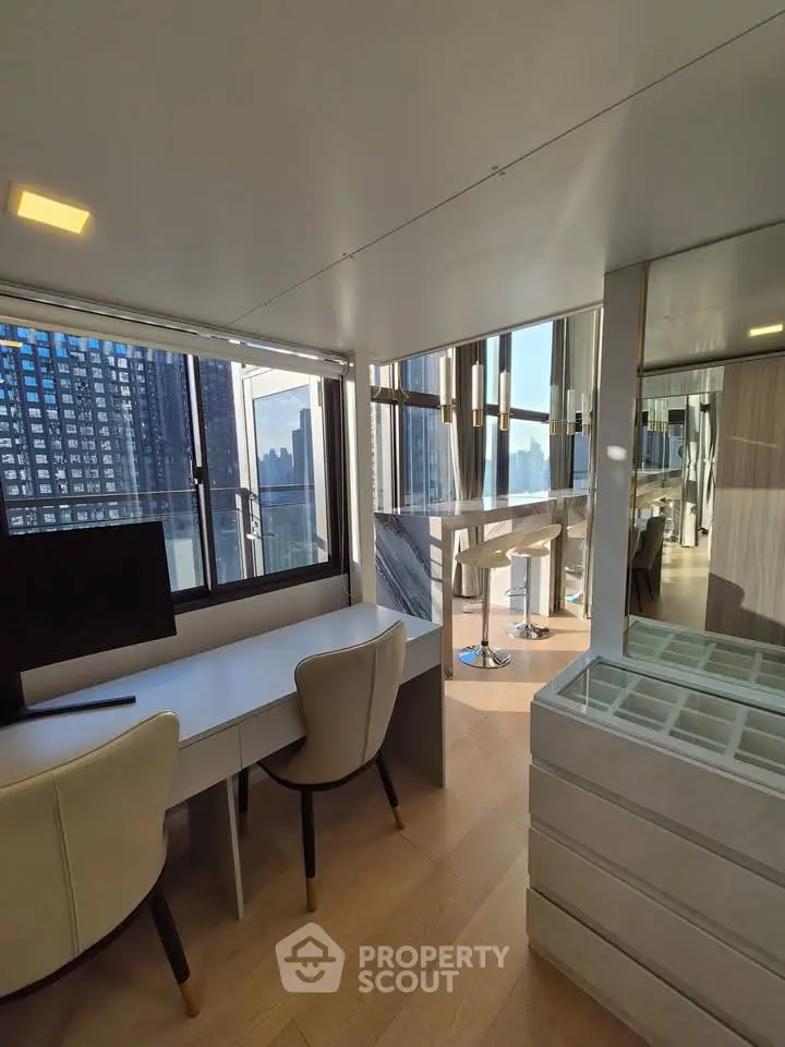 Modern apartment with stunning city view and sleek interior design