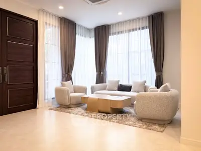 Elegant living room with modern furniture and large windows