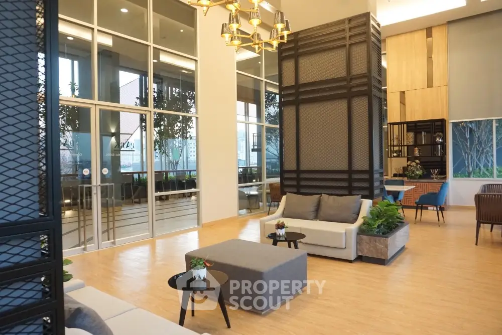 Luxurious modern living room with high ceilings and elegant decor