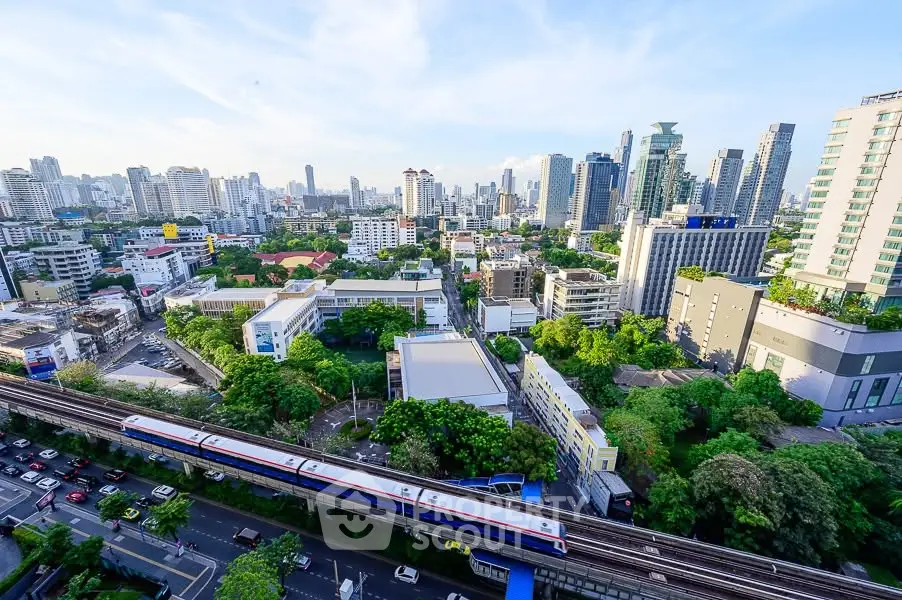 Stunning cityscape view with modern buildings and lush greenery, showcasing urban living at its finest.