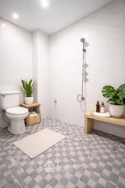 Modern minimalist bathroom with elegant tiles and stylish decor